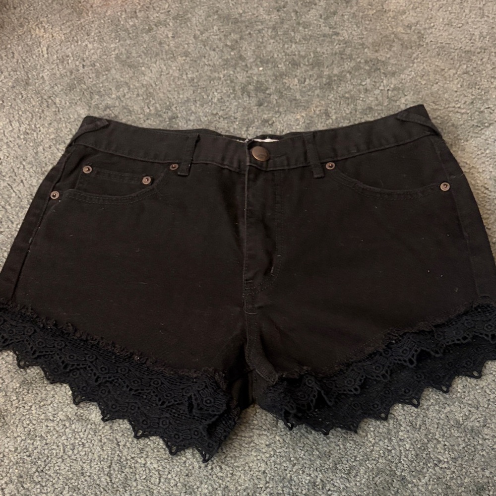 FP Movement Black Jean Shorts with Lace Trim